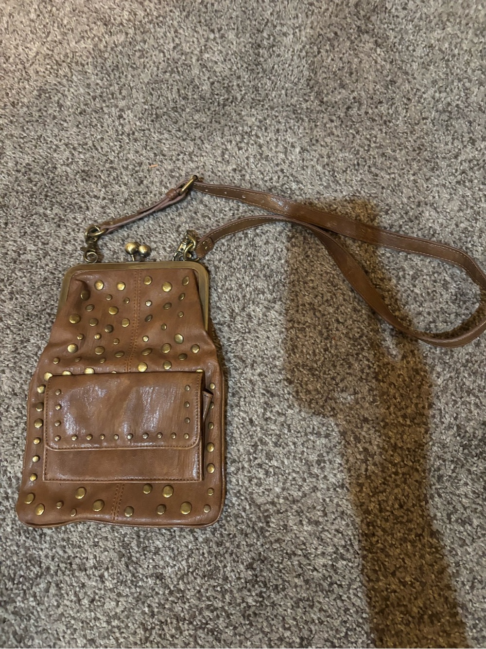 Brown Studded Leather Crossbody Bag